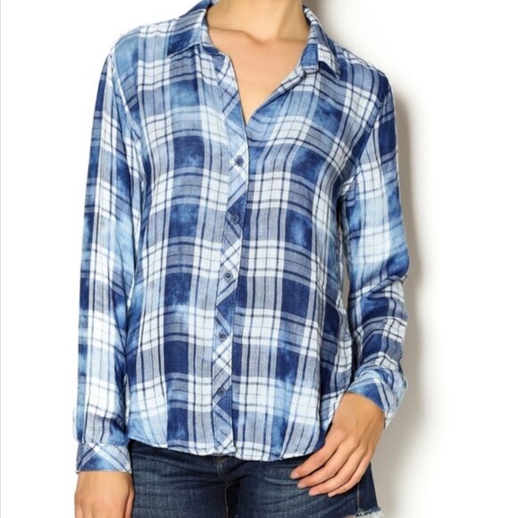 Anthropologie Cloth & Stone Plaid Button down, cloud wash top - Size Medium - Picture 2 of 12